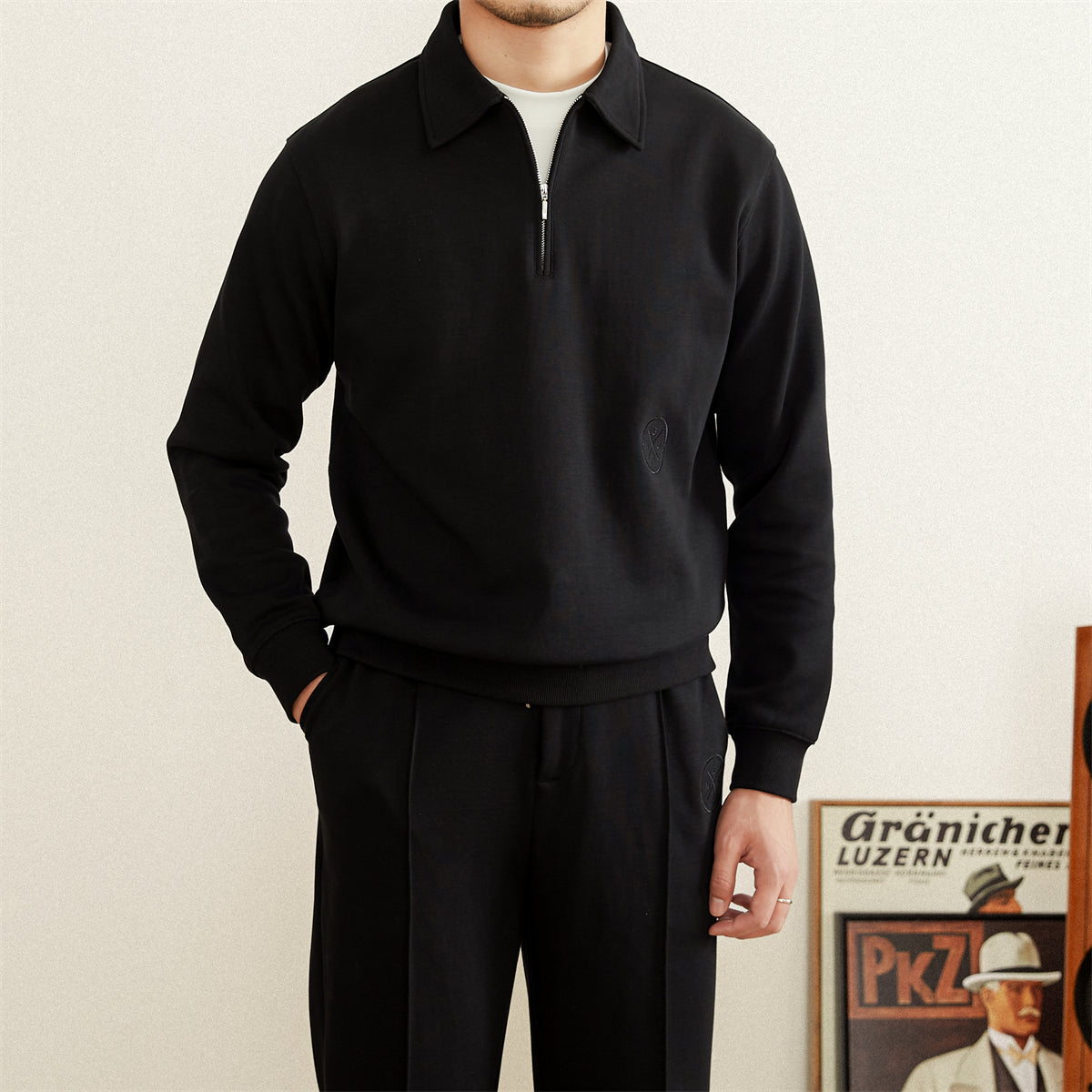 Cotton Half-Zip Collared Jumper