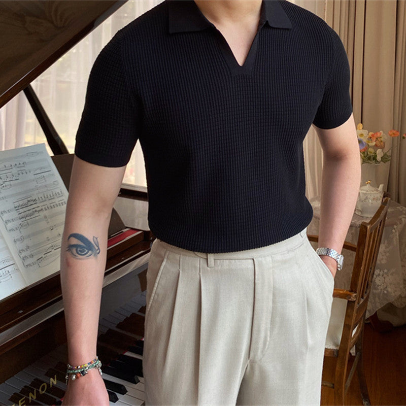 Polo en maille micro-texturée sans bouton