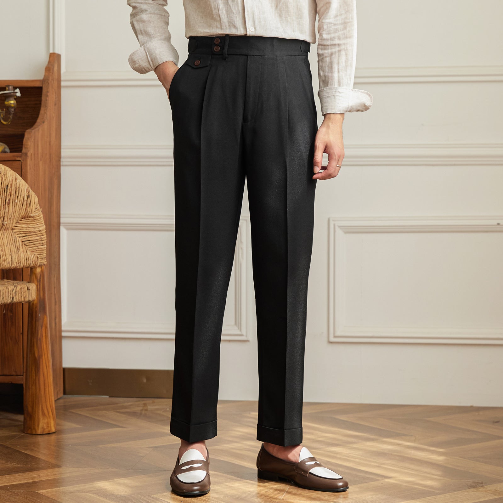 Ancona Straight Fit Pleated Trousers