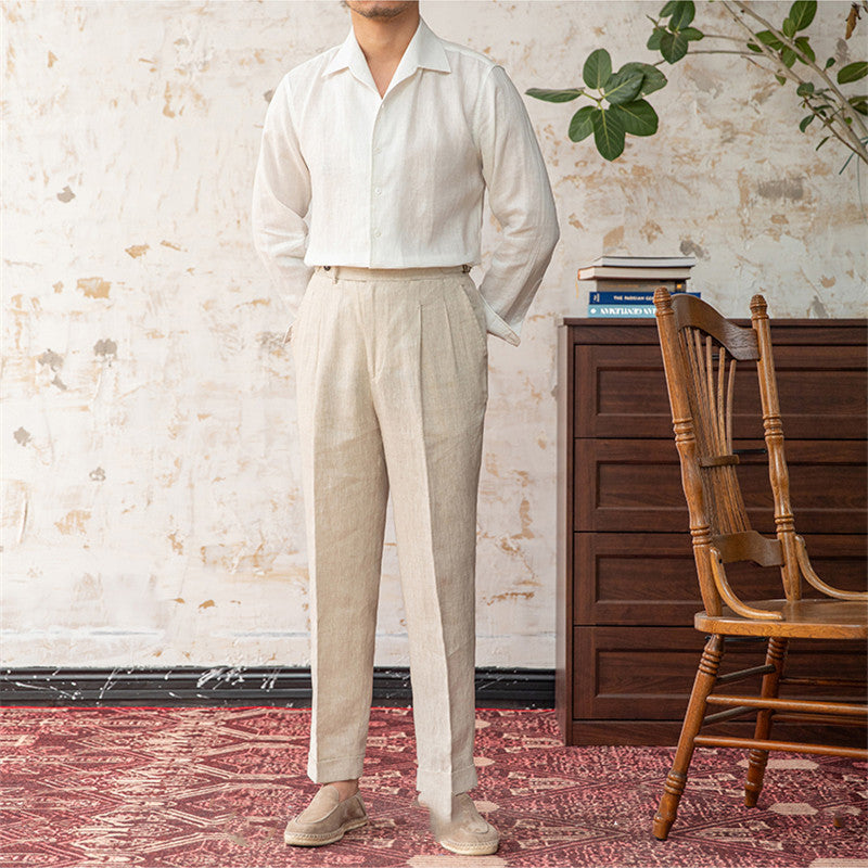 Valletta Open Collar Linen Long Sleeve Shirt