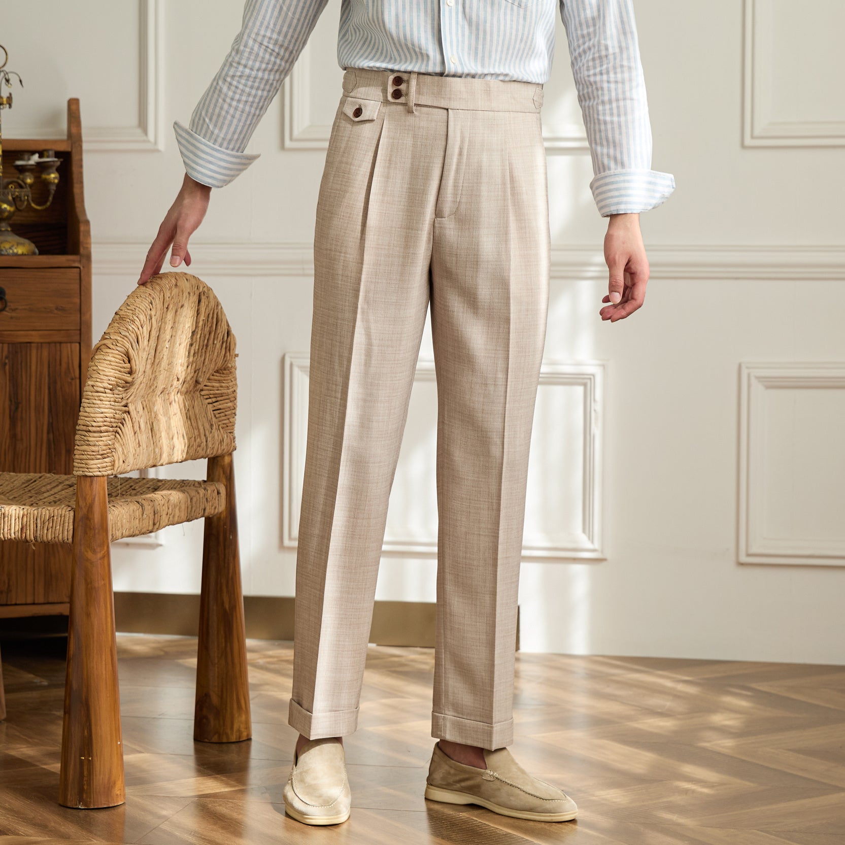 Ancona Straight Fit Pleated Trousers