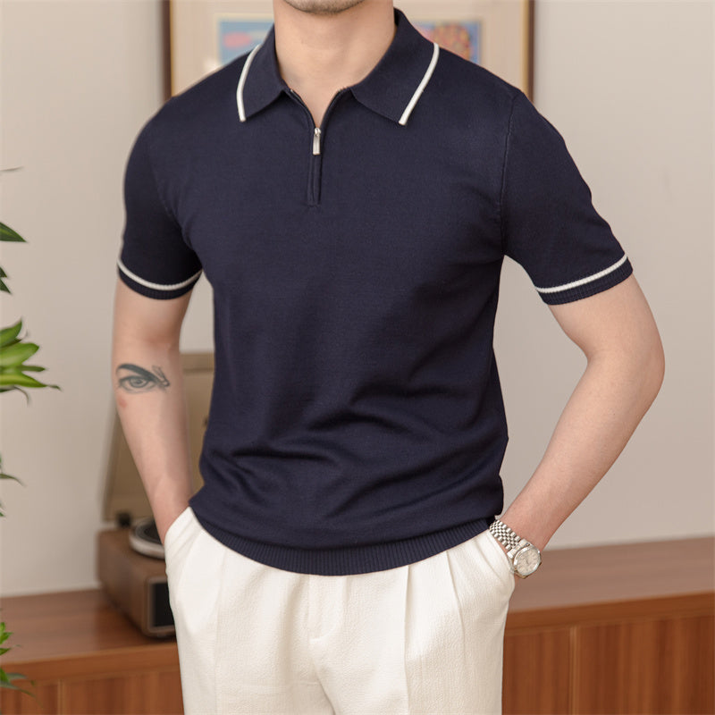 Zipped Contrast Knitted Polo
