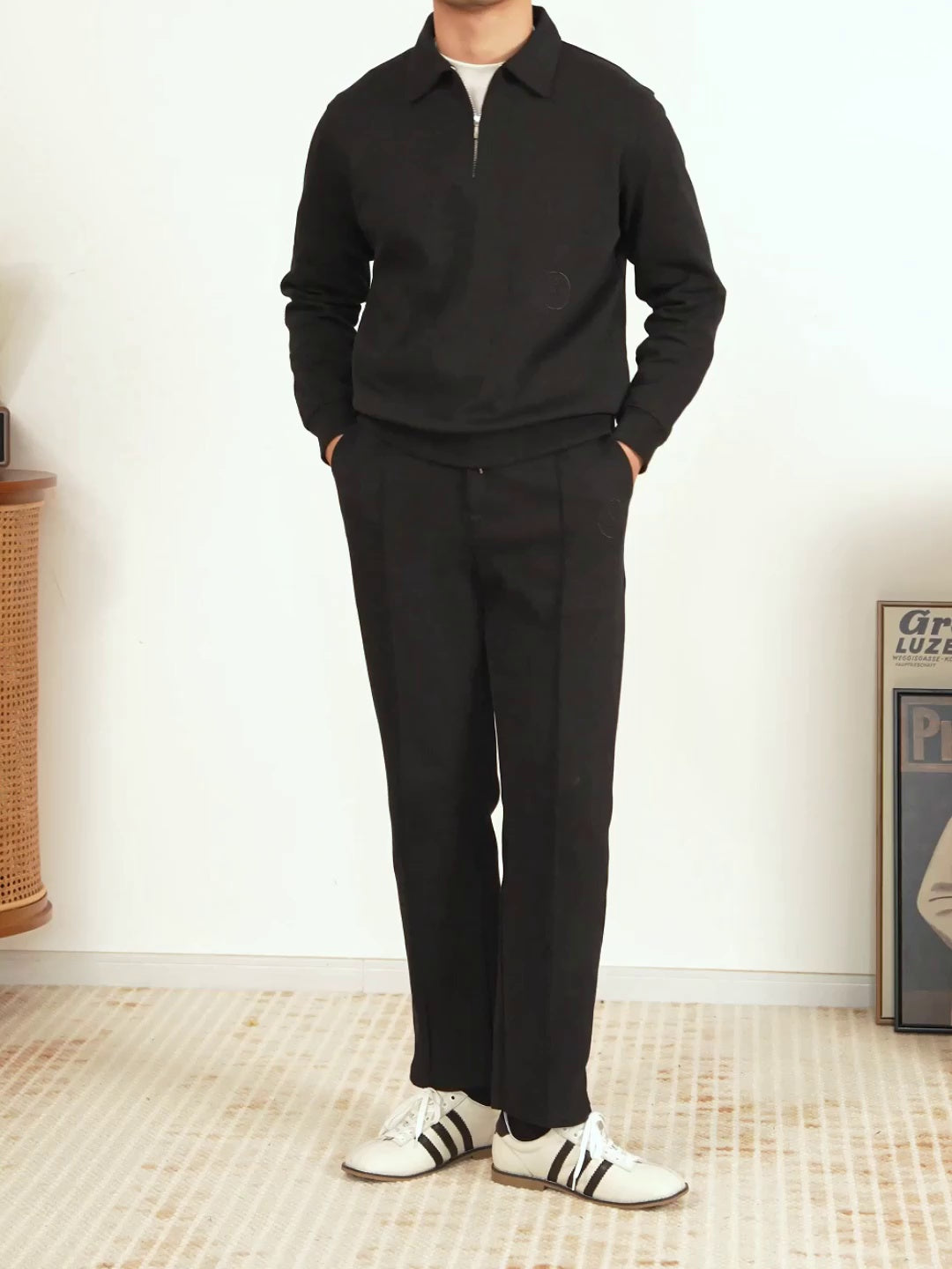Cotton Half-Zip Collared Jumper