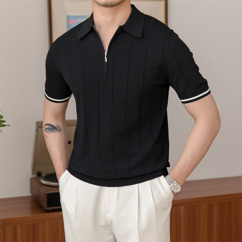 Polo en maille plissé zippé