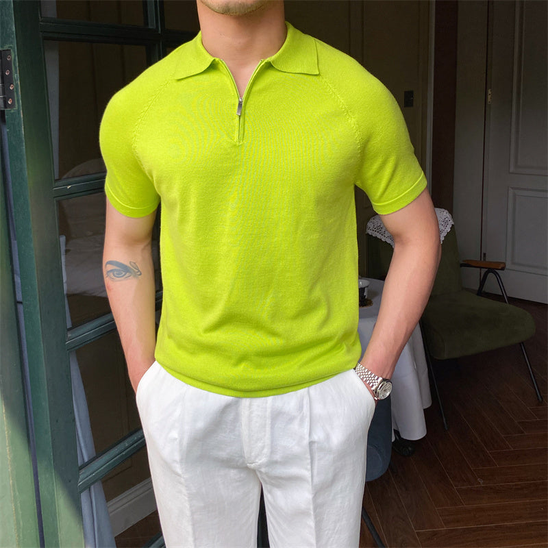 Zipped Knit Polo Collar