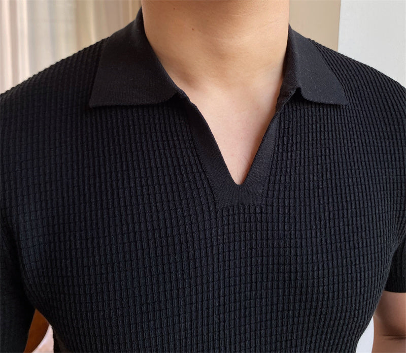 Polo en maille micro-texturée sans bouton