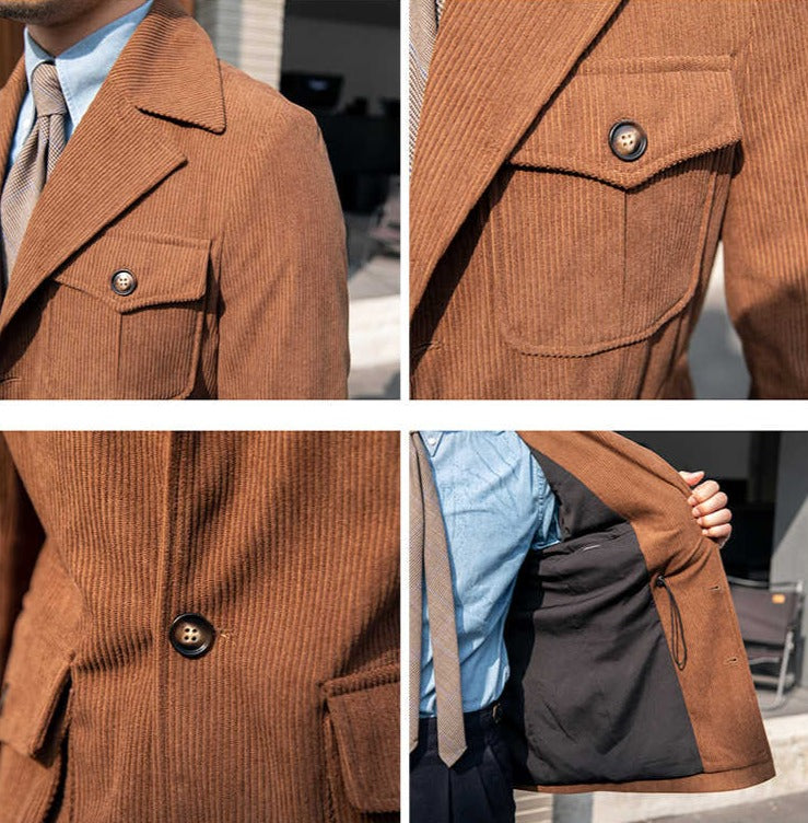Veste safari cintrée en velours côtelé avec revers