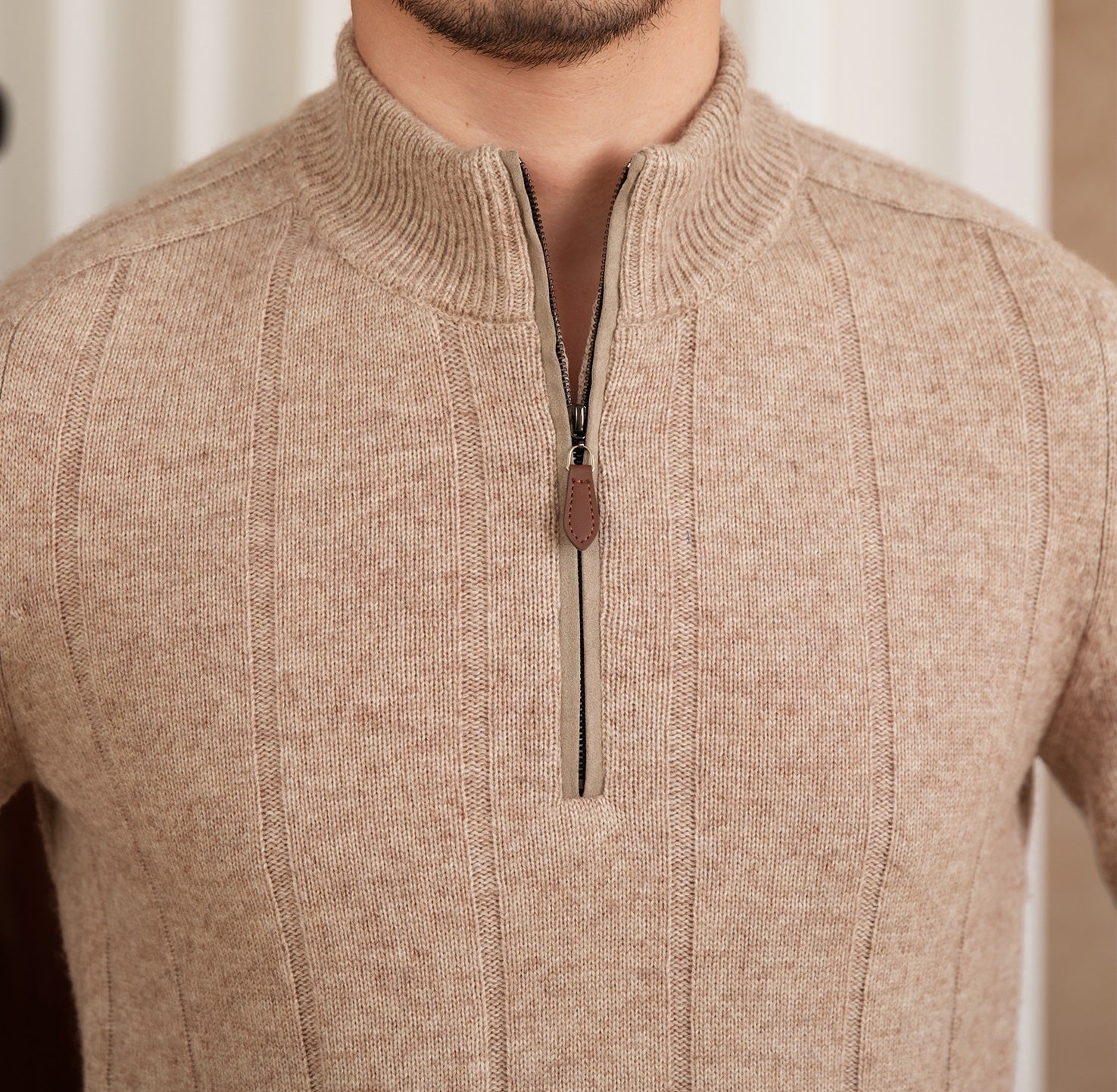 Amsterdam Wool Blend Long Sleeve Half Zip Jumper