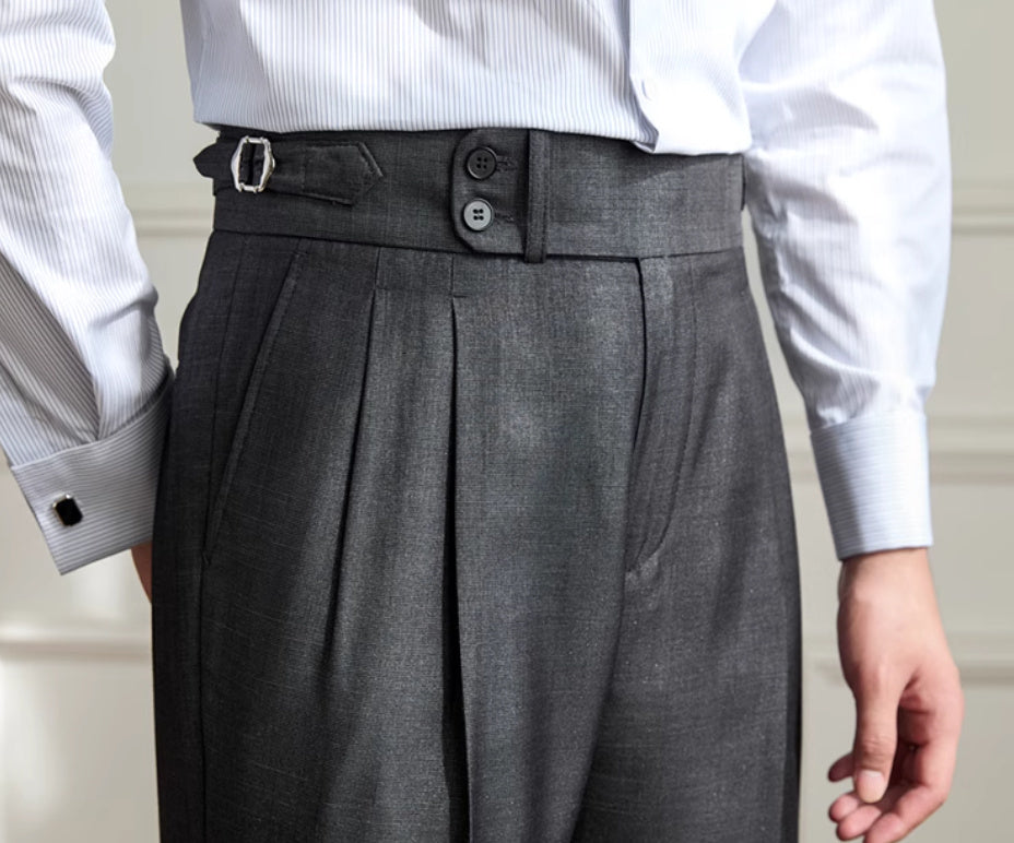 Trieste Straight Fit Double Button Pleated Trousers