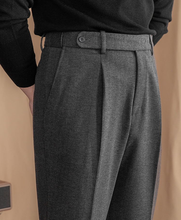 Parma Herringbone Wool Blend Pleated Trouser