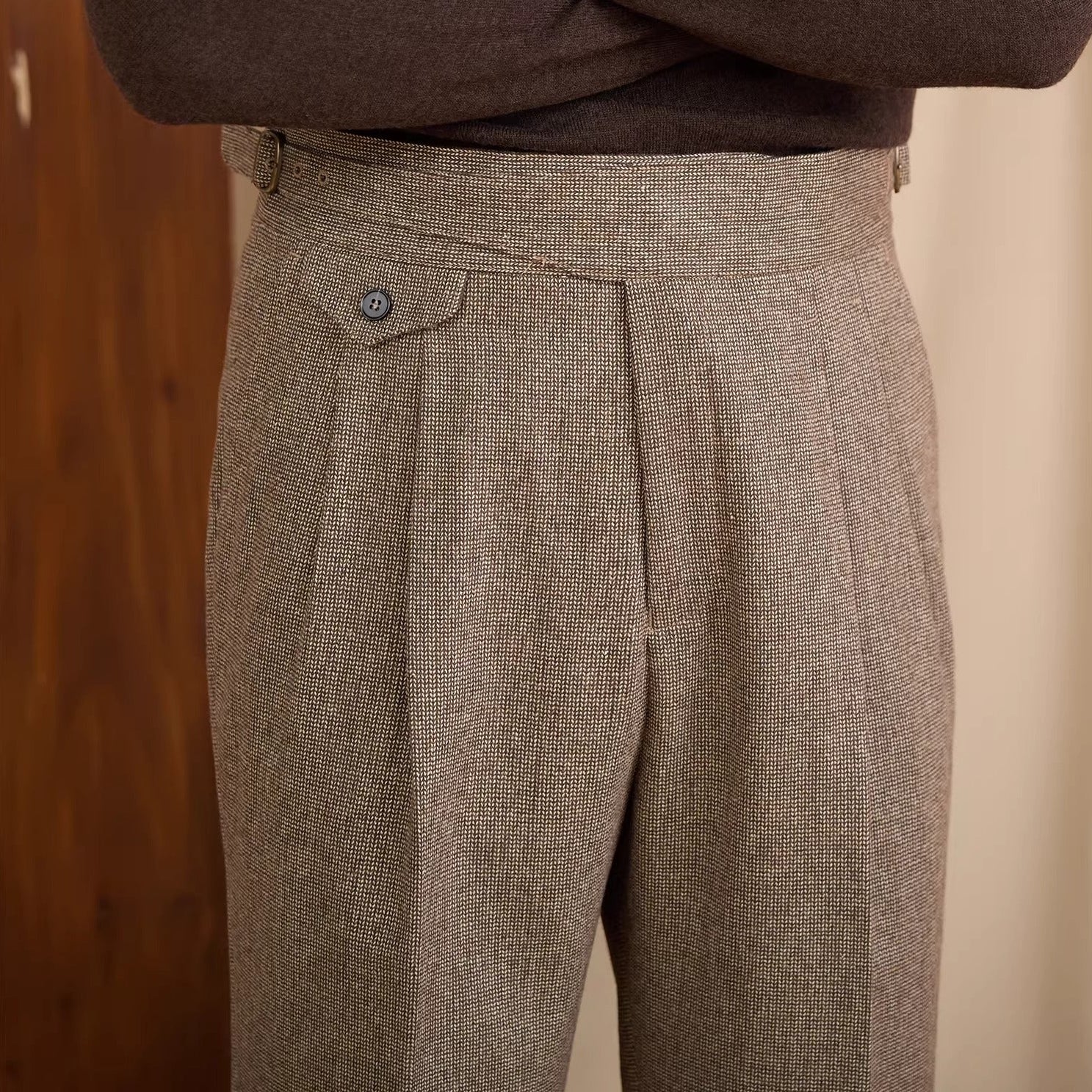 Napoli Houndstooth Wool Blend Gurkha Trousers