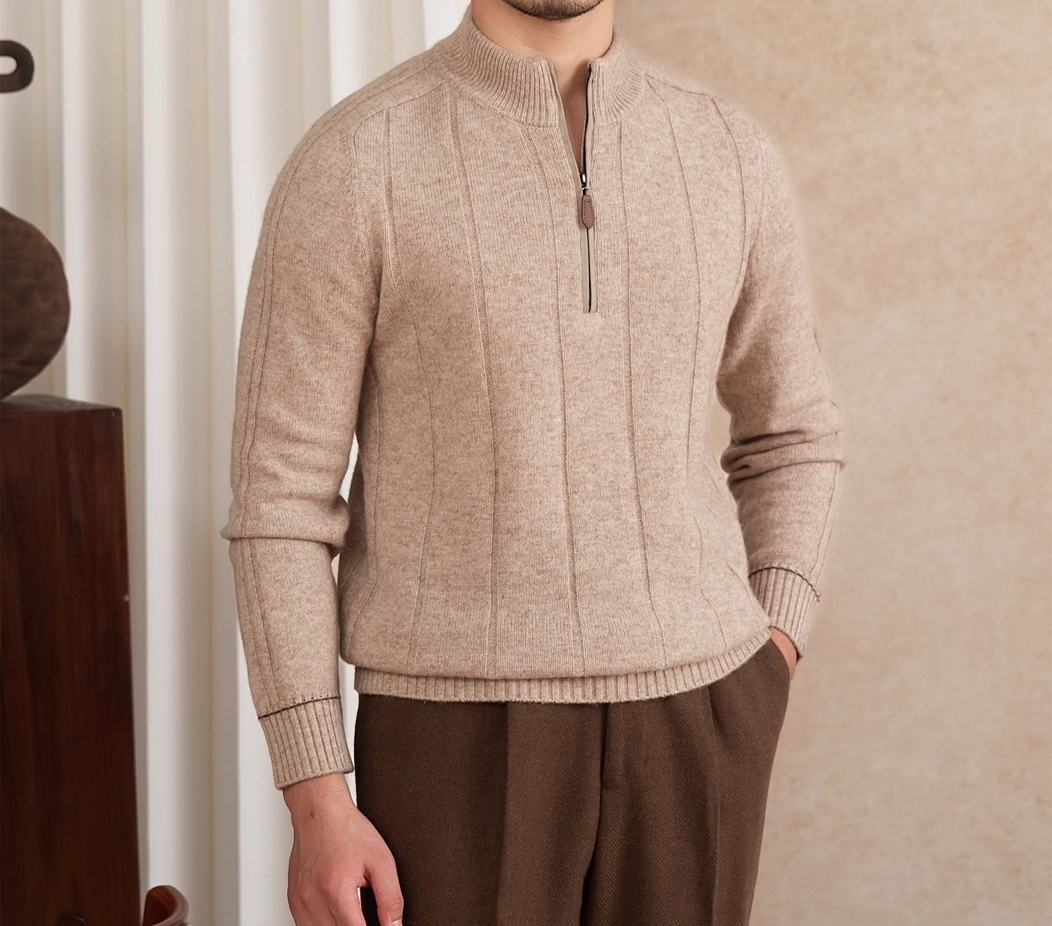 Amsterdam Wool Blend Long Sleeve Half Zip Jumper