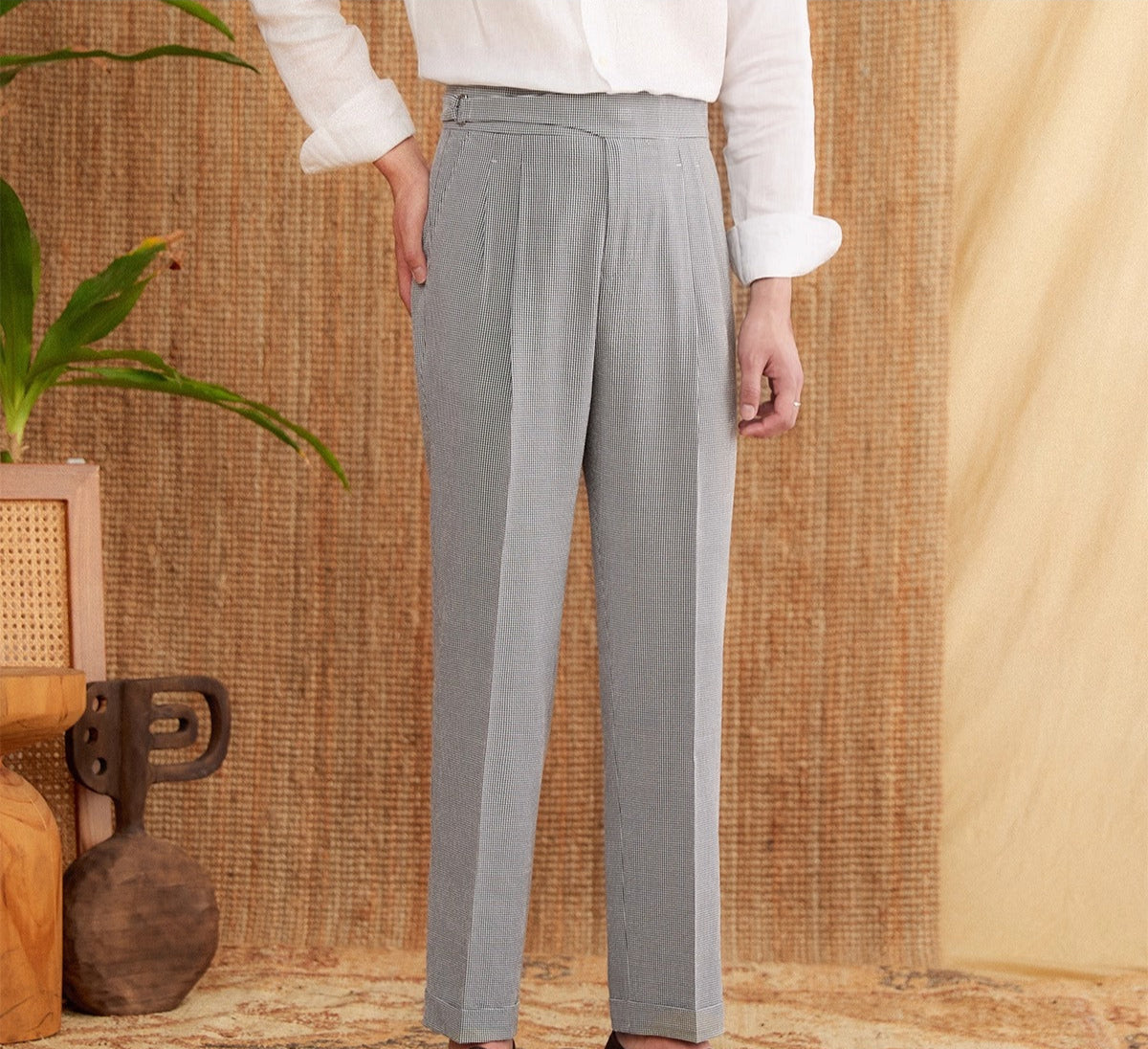Portovenere Seersucker Houndstooth High Waisted Trousers