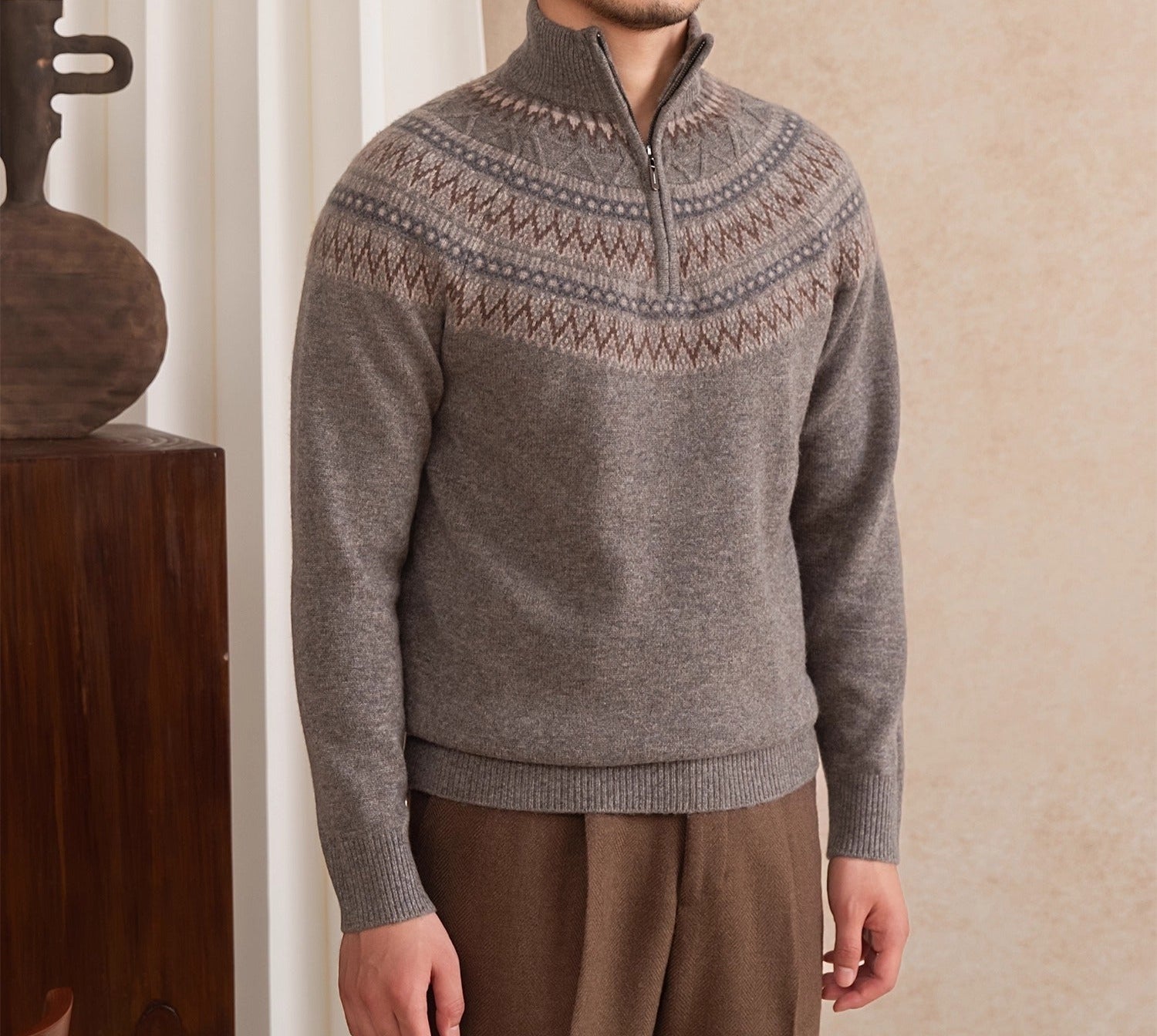 St. Moritz Wool Fair Isle Half Zip Jumper