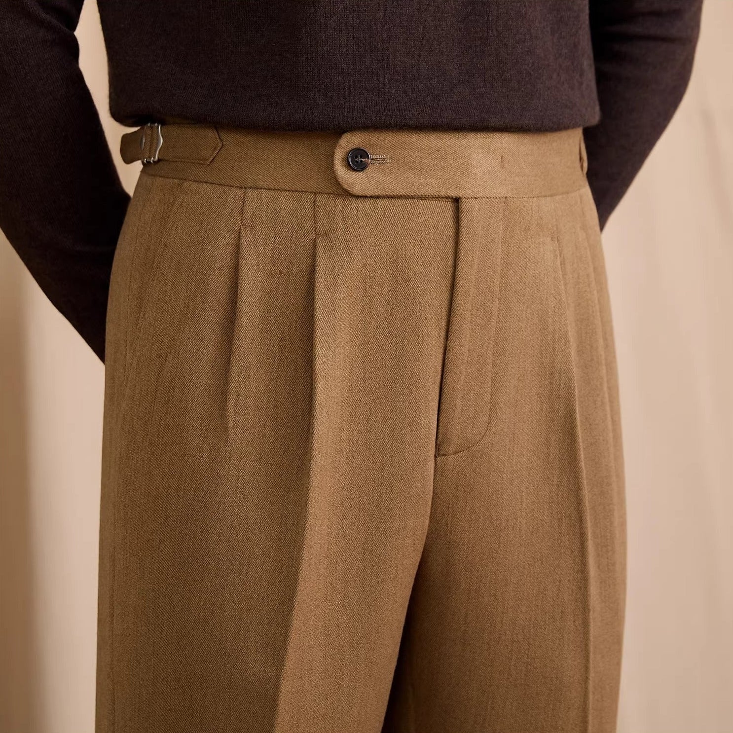 Bern Wool Blend Herringbone High Waisted Trousers