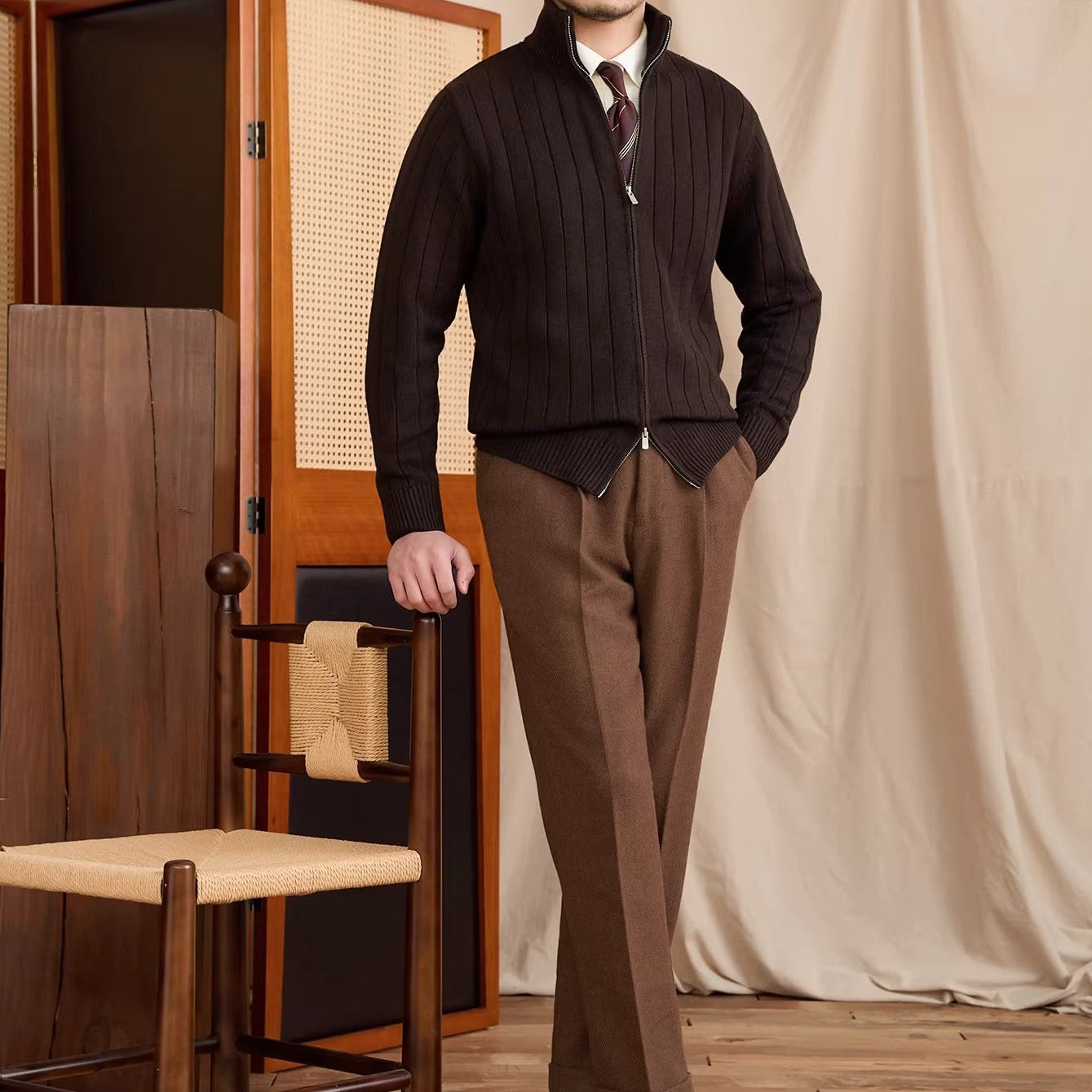 Roma Ribbed Wool Blend Cardigan