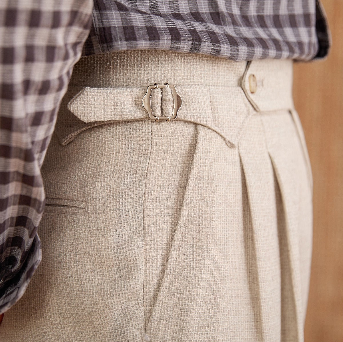Basel Textured Straight Fit High Waisted Trousers