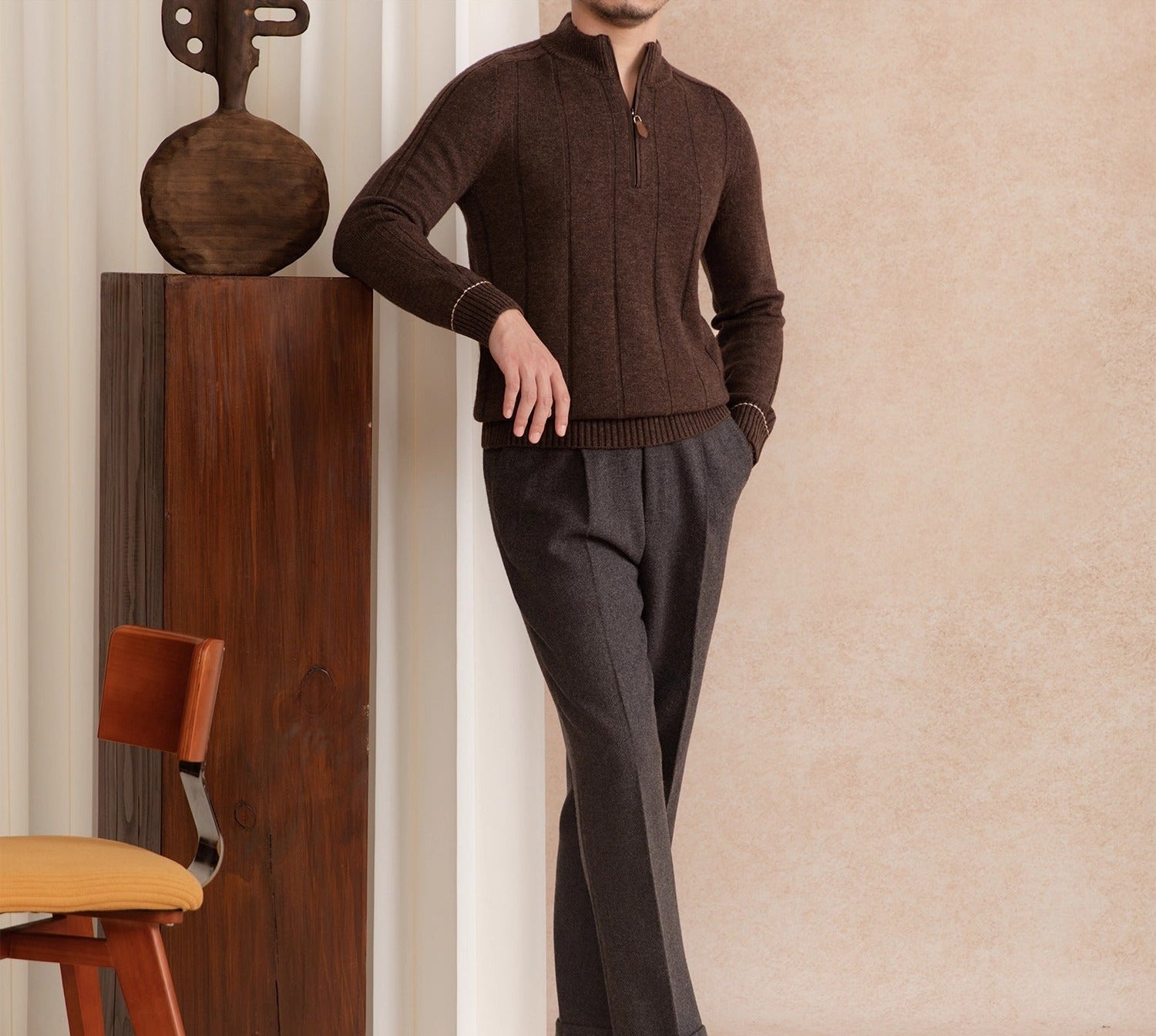 Amsterdam Wool Blend Long Sleeve Half Zip Jumper