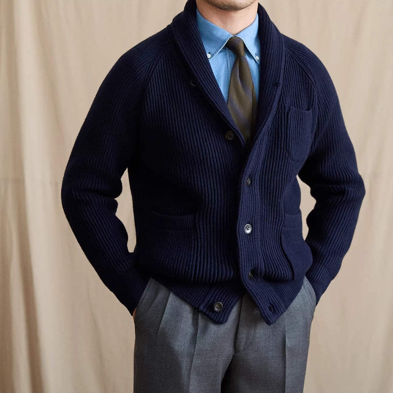 Harrow Ribbed Shawl Collar Cardigan