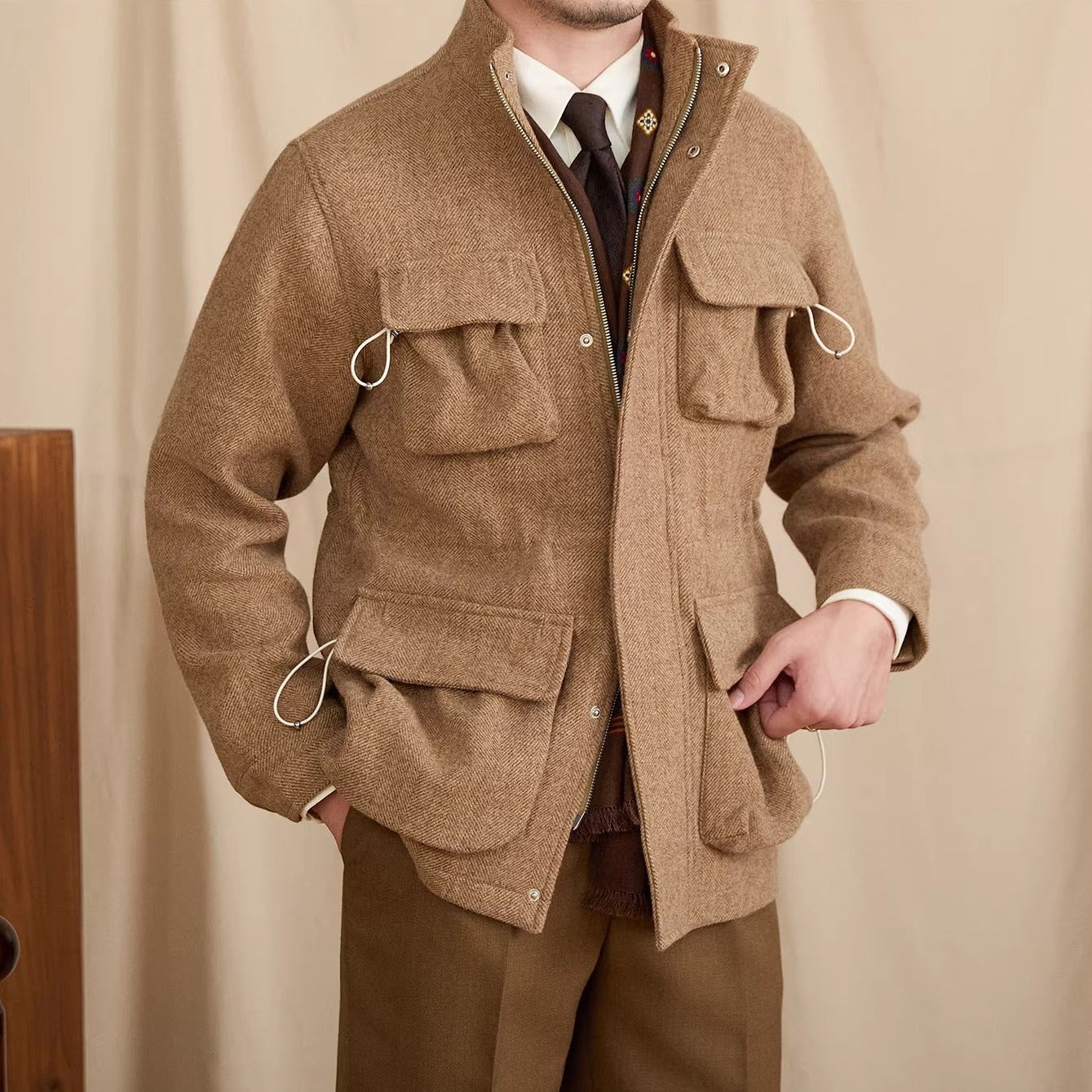 Vienna Herringbone Wool Field Jacket