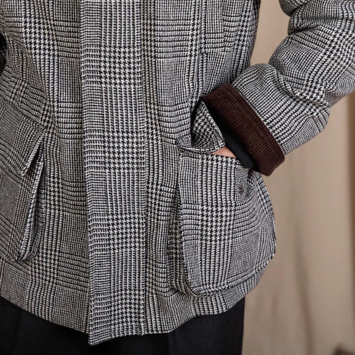 Enzo Prince Of Wales Padded Wool Blend Jacket