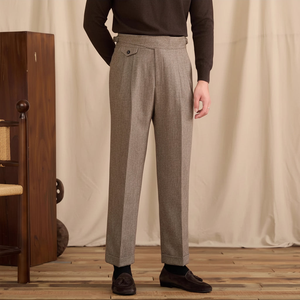 Napoli Houndstooth Wool Blend Gurkha Trousers