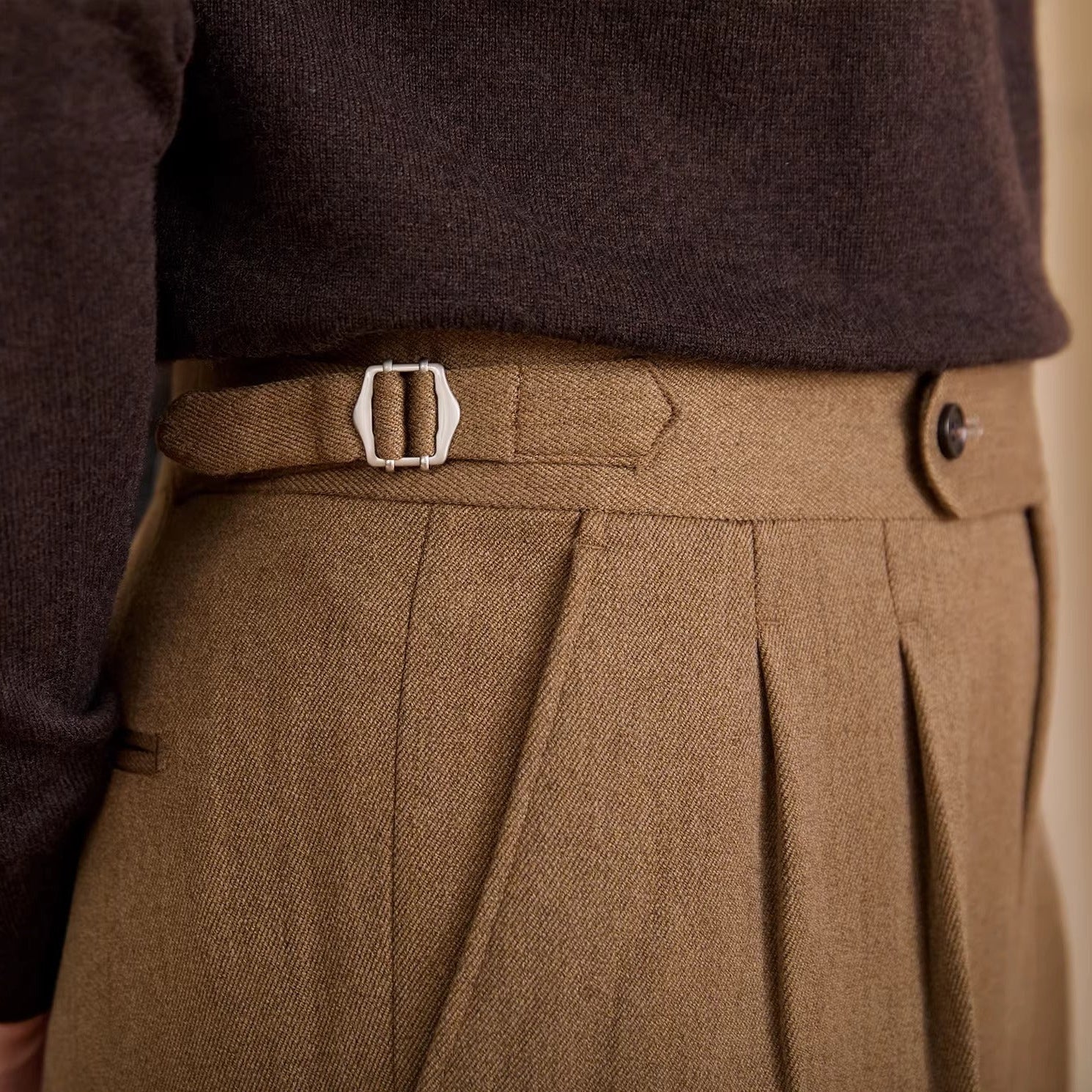 Bern Wool Blend Herringbone High Waisted Trousers