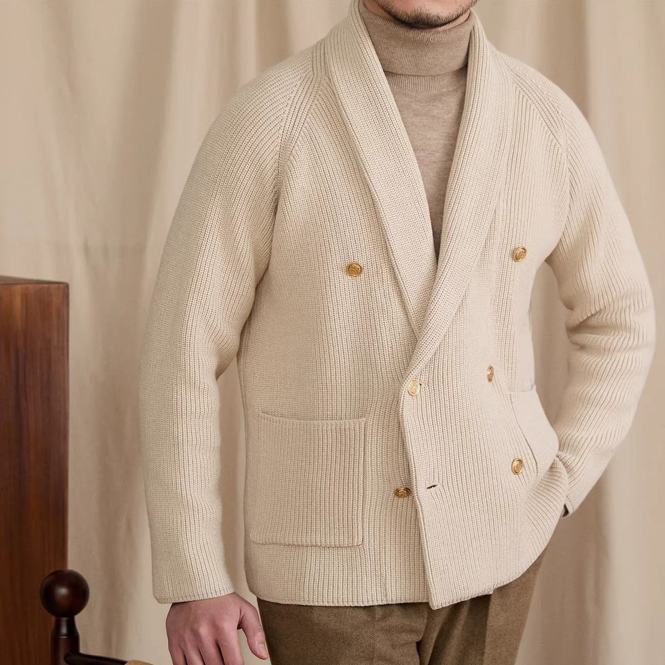 Salvatore Ribbed Double Breasted Cardigan