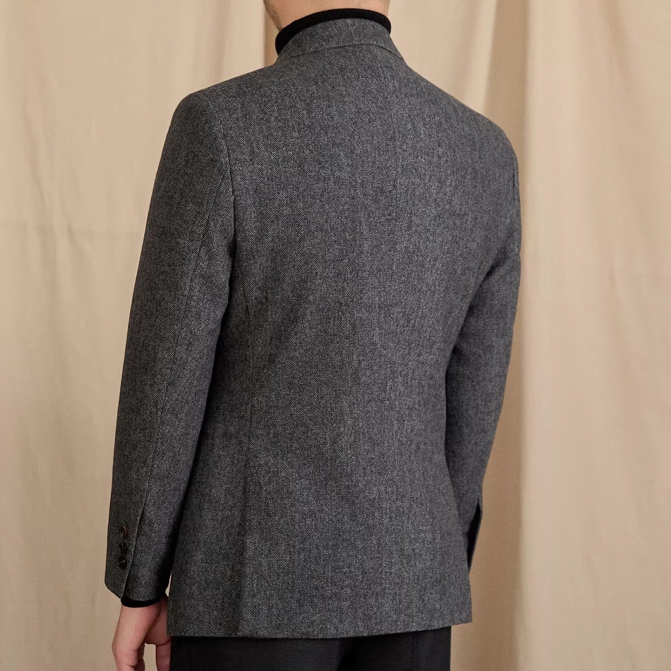 Dubai Wool Blend Herringbone Double Breasted Peak Lapel Jacket