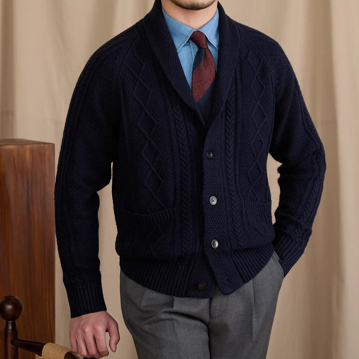 Yale Geometric Shawl Collar Cardigan