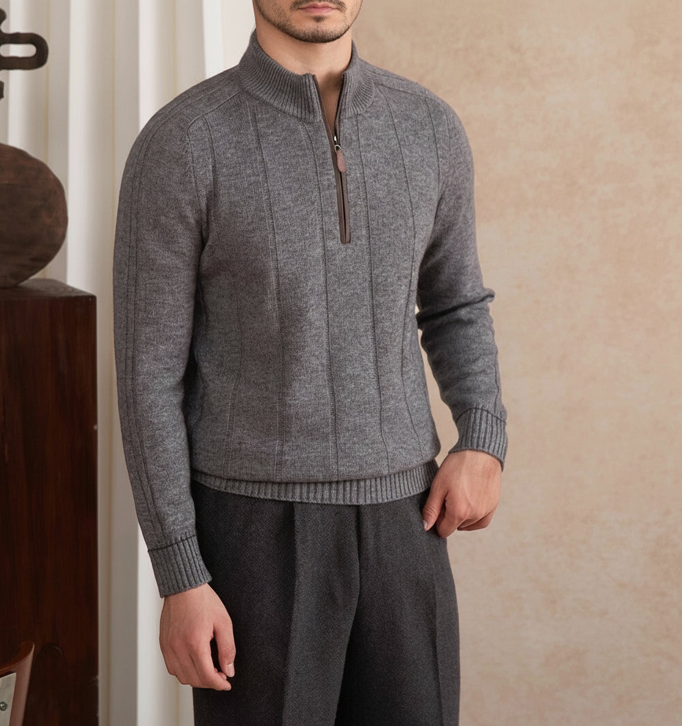 Amsterdam Wool Blend Long Sleeve Half Zip Jumper
