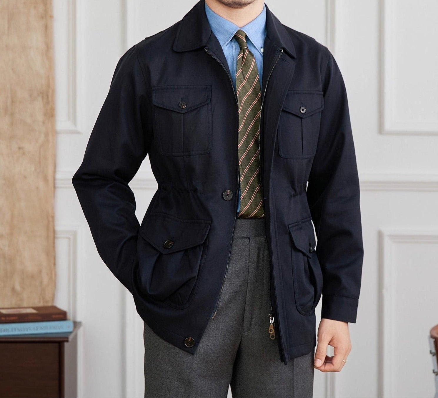 Milan Cotton Blend Zipped Suit Jacket