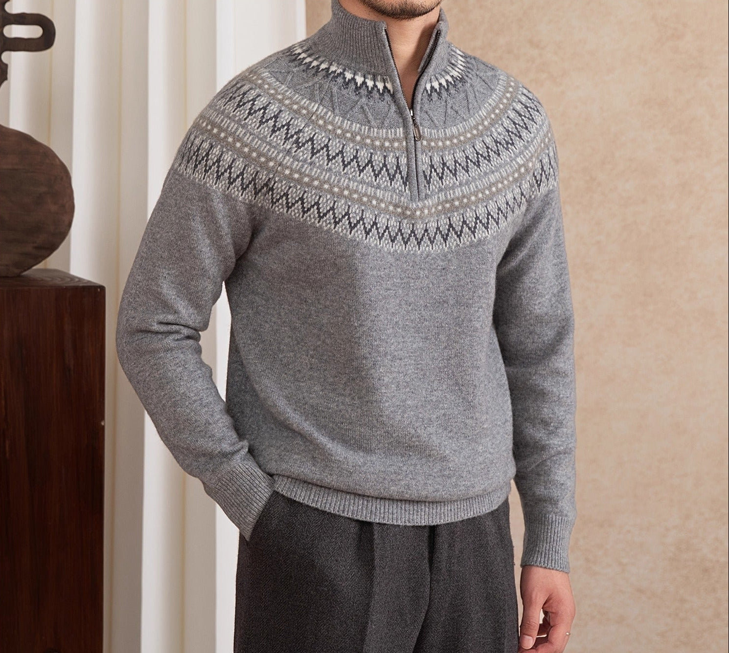 St. Moritz Wool Fair Isle Half Zip Jumper