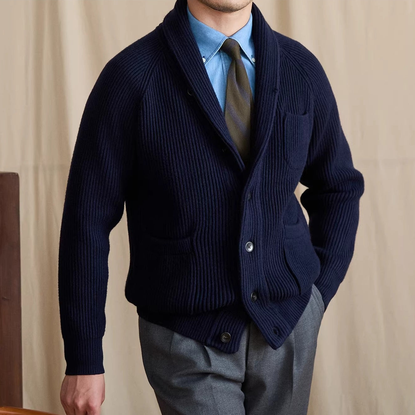 Harrow Ribbed Shawl Collar Cardigan