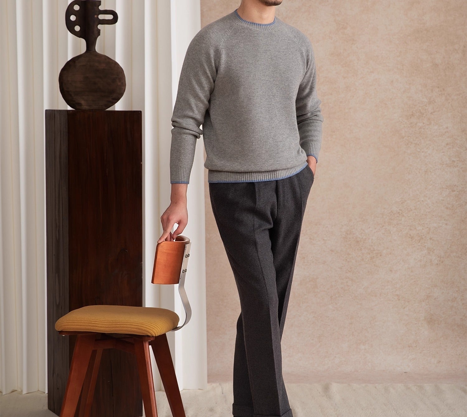 Firenze Textured Contrast Knit Wool Jumper