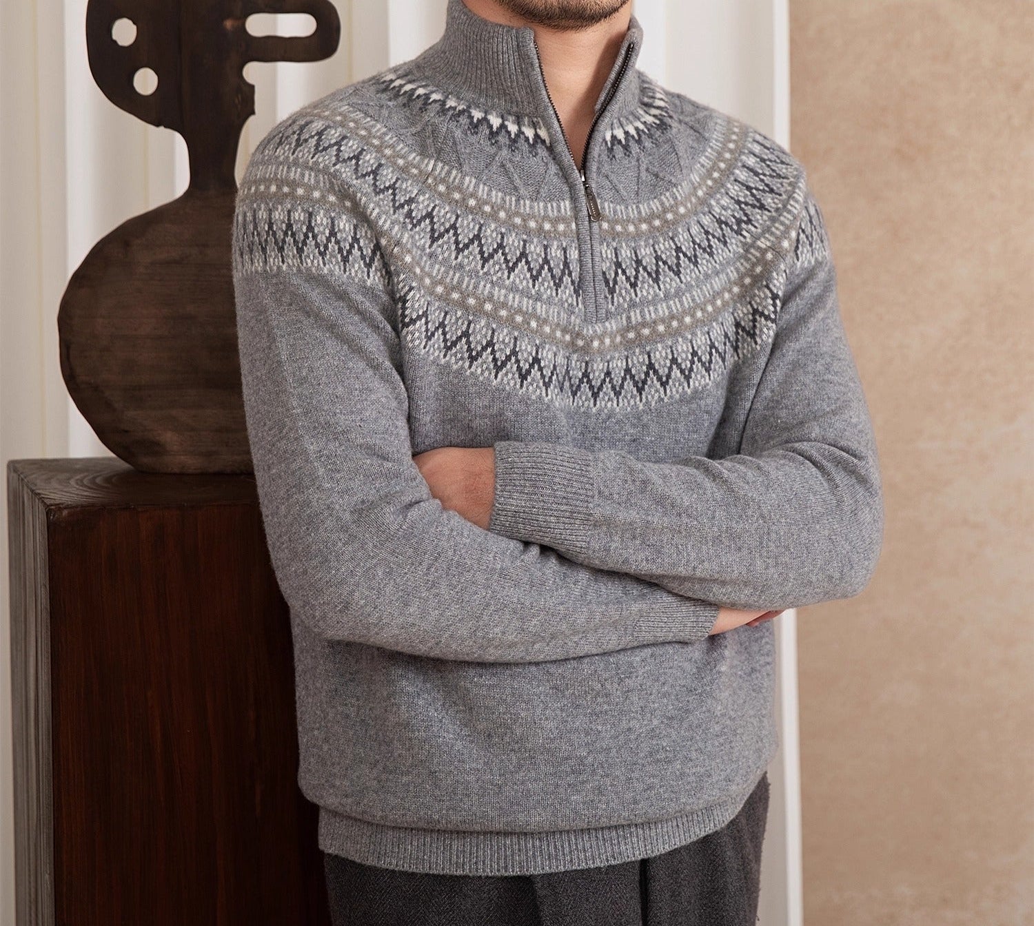 St. Moritz Wool Fair Isle Half Zip Jumper