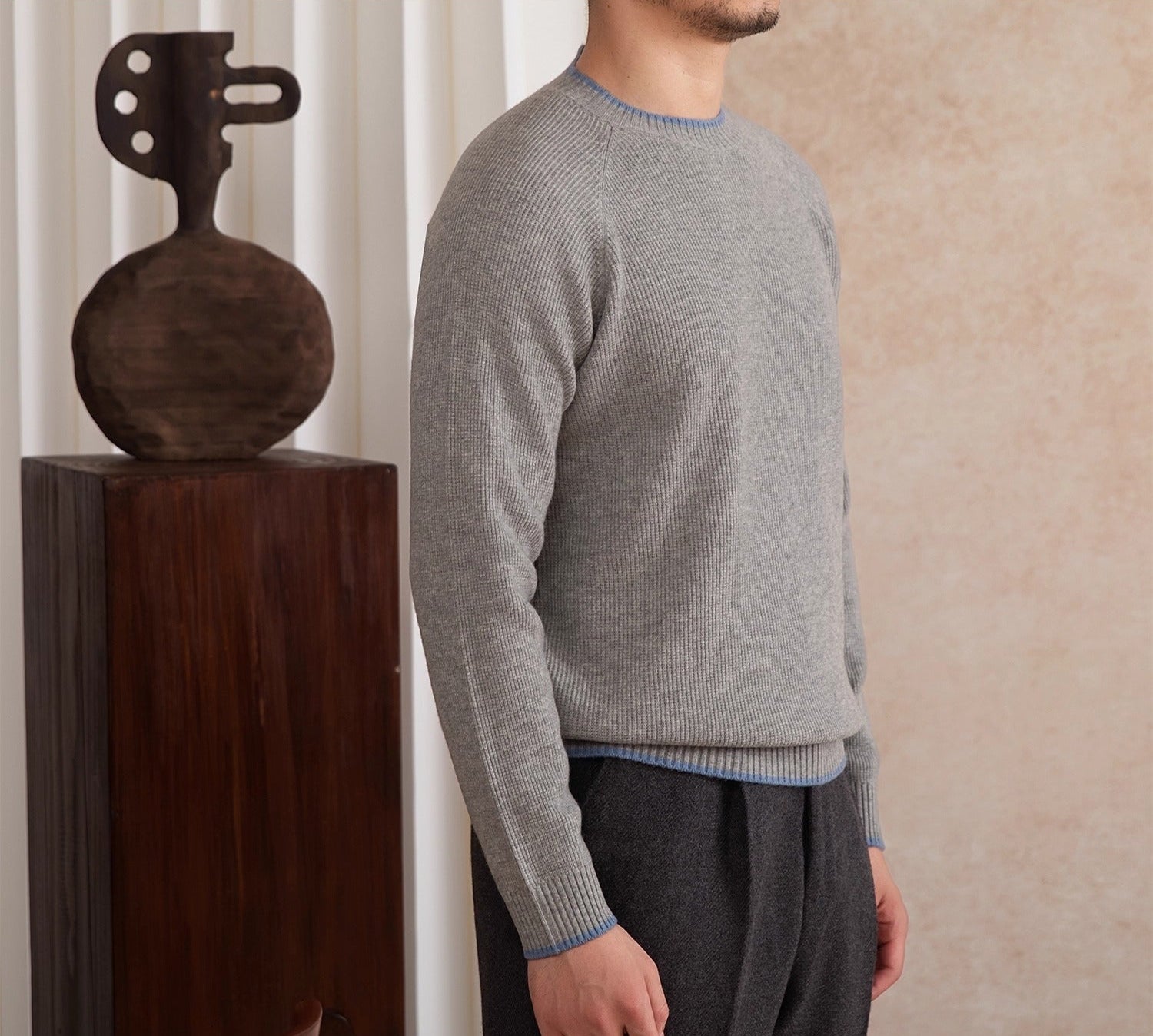 Firenze Textured Contrast Knit Wool Jumper