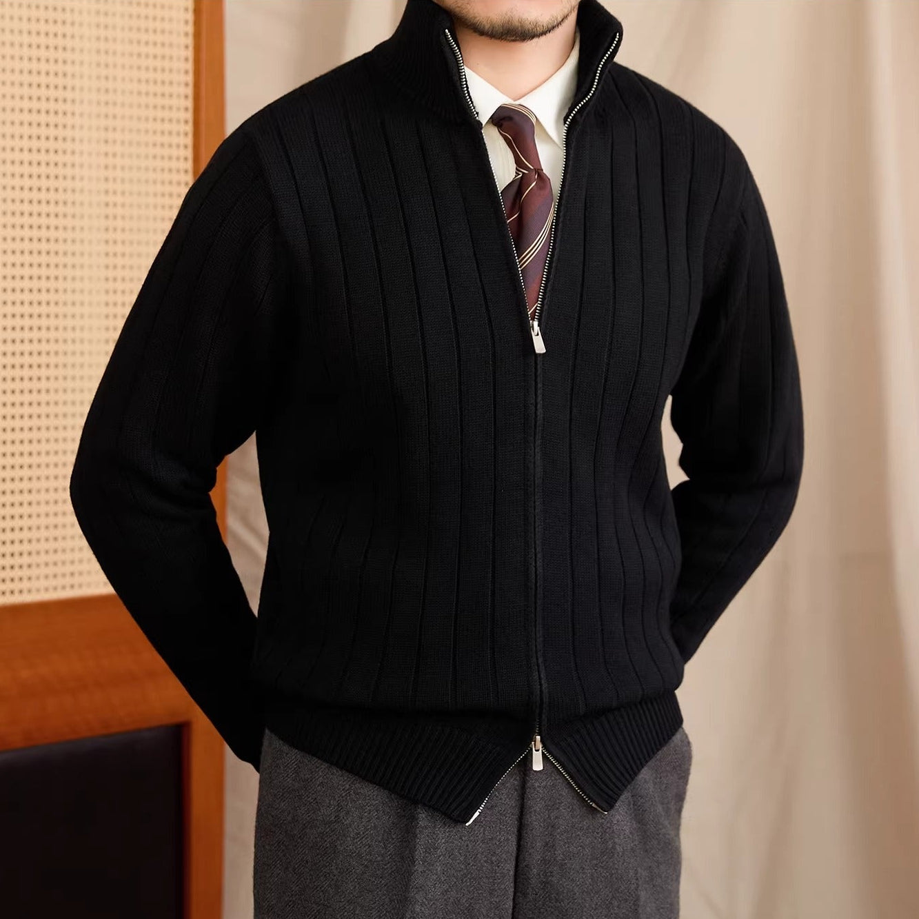 Roma Ribbed Wool Blend Cardigan