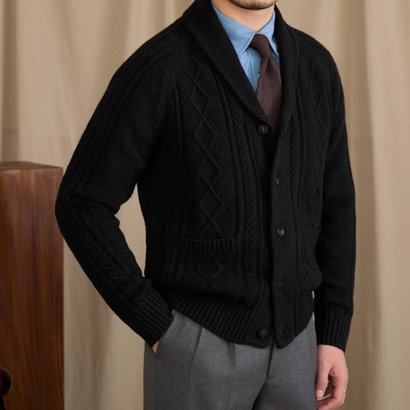 Yale Geometric Shawl Collar Cardigan