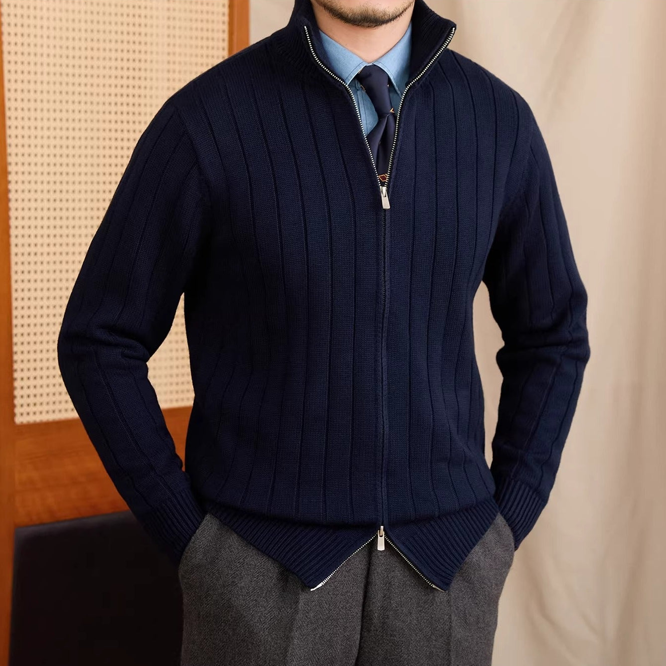 Roma Ribbed Wool Blend Cardigan