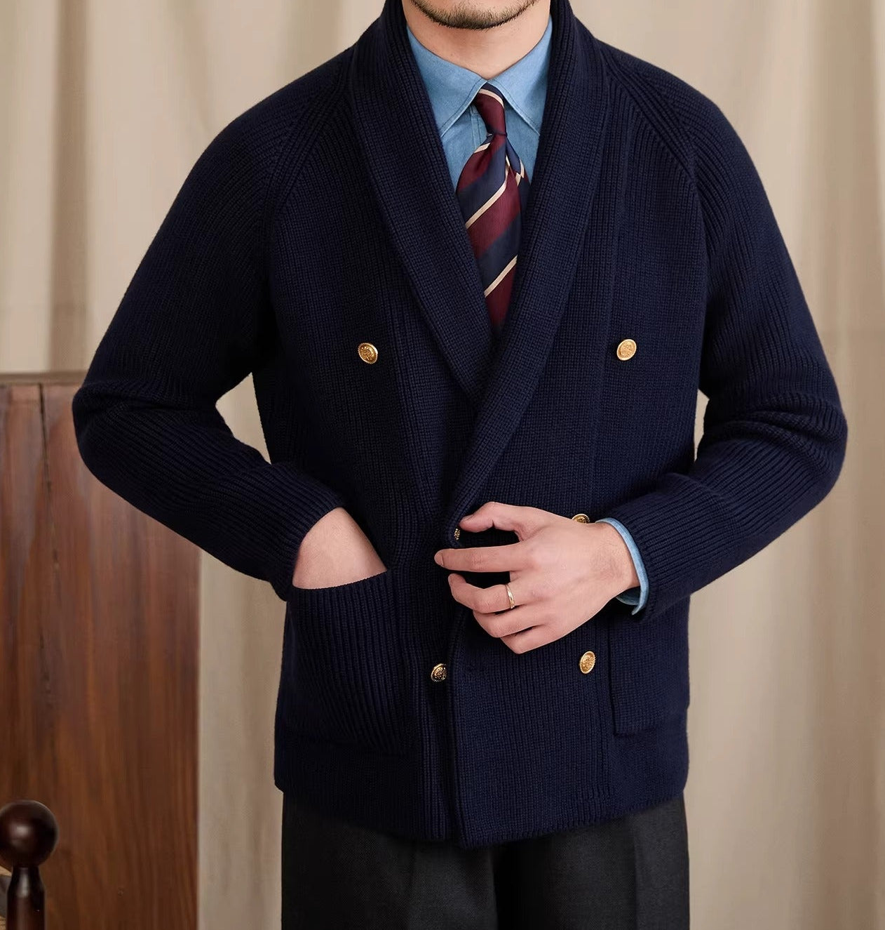 Salvatore Ribbed Double Breasted Cardigan