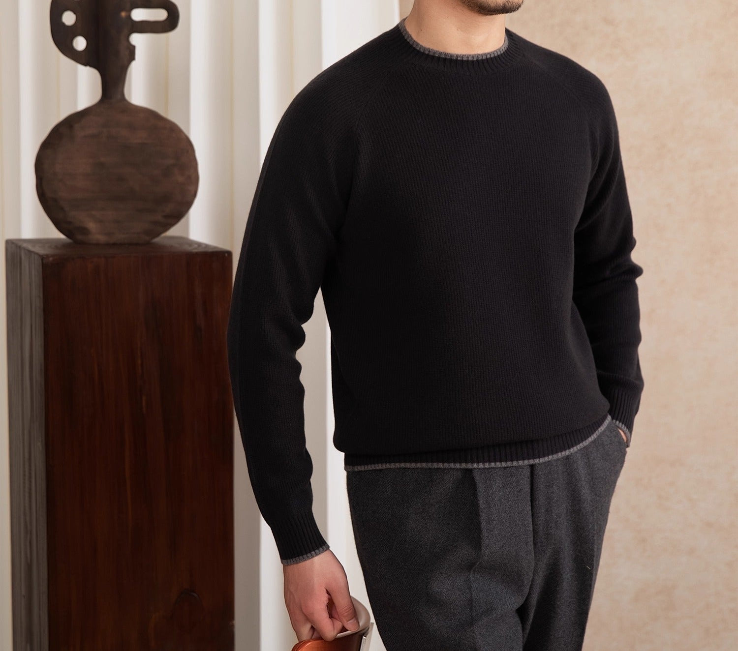 Firenze Textured Contrast Knit Wool Jumper
