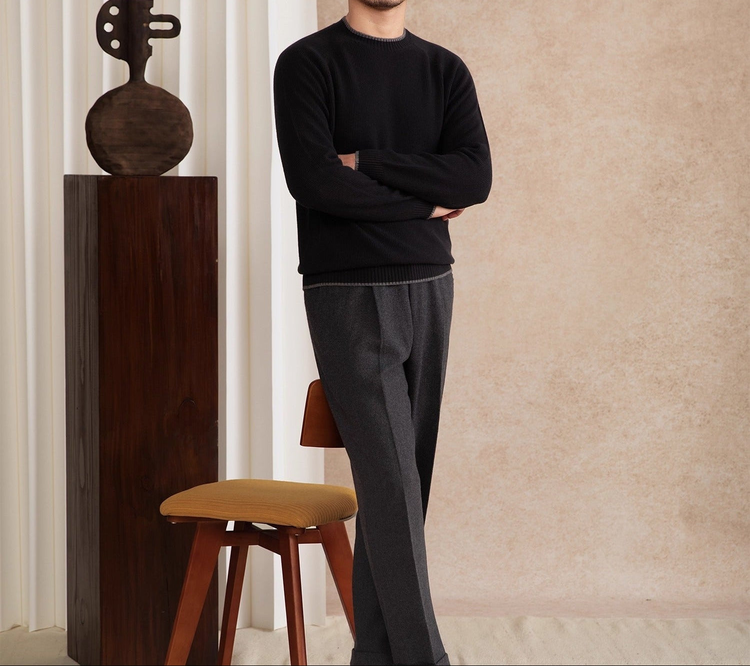 Firenze Textured Contrast Knit Wool Jumper