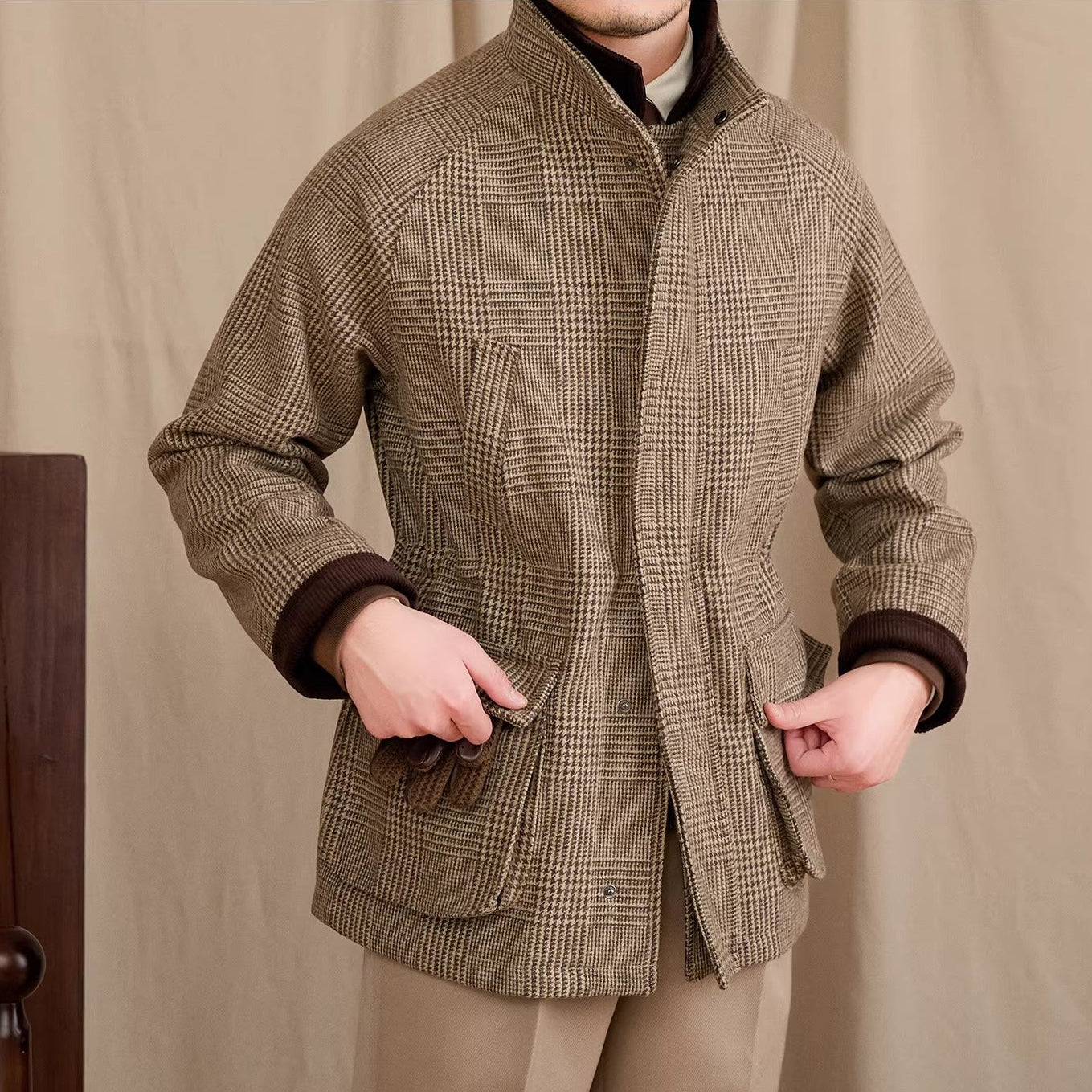 Enzo Prince Of Wales Padded Wool Blend Jacket