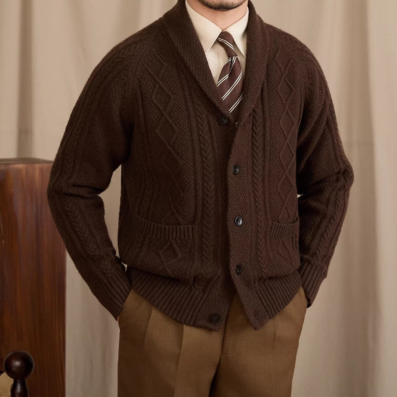 Yale Geometric Shawl Collar Cardigan