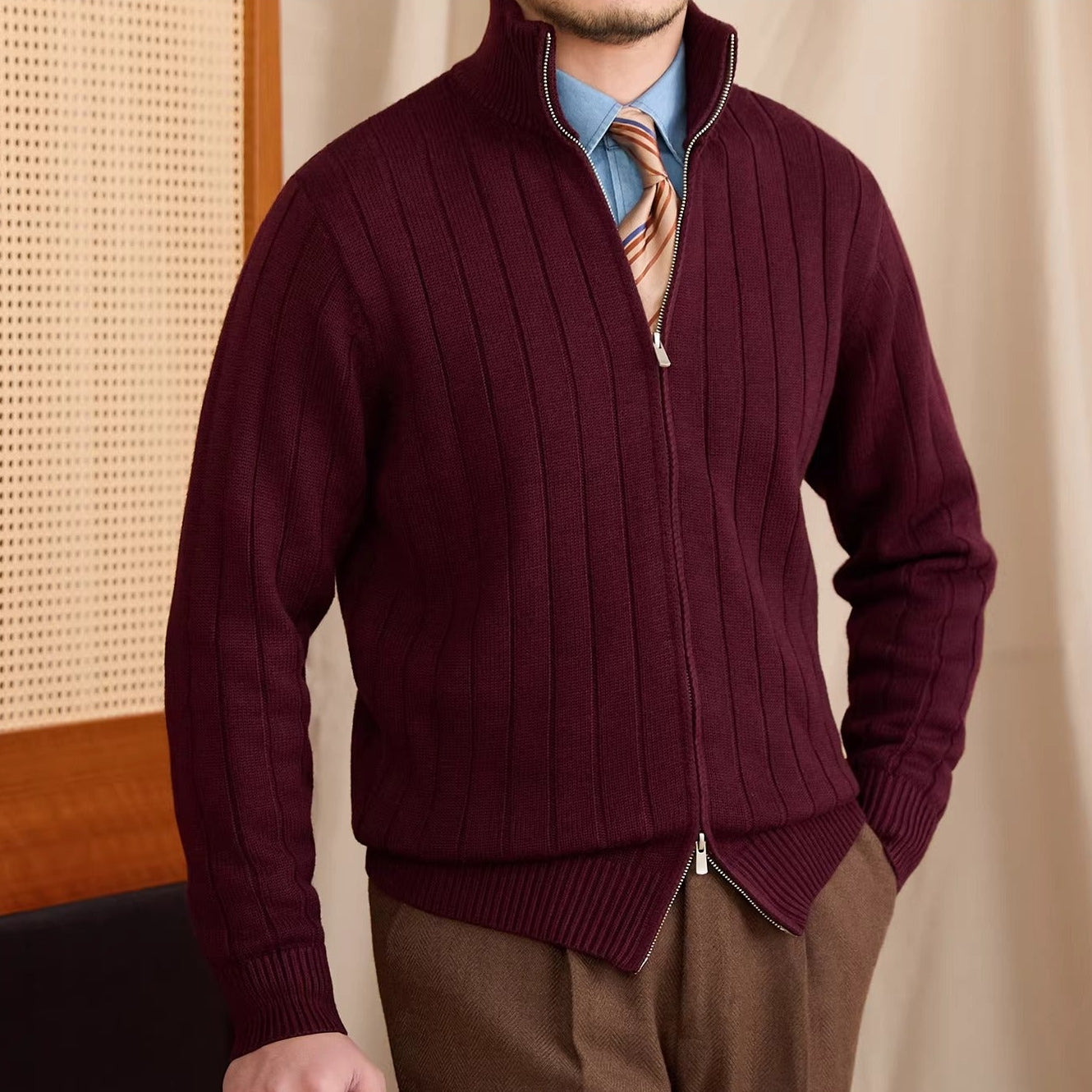 Roma Ribbed Wool Blend Cardigan