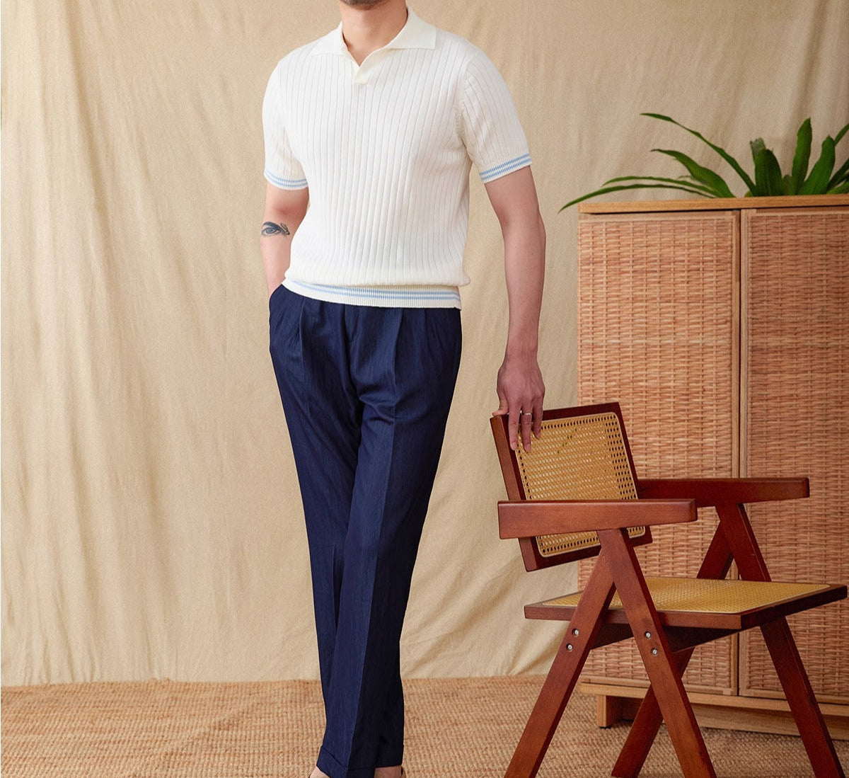 Antibes Ribbed Cotton Blend Short Sleeve Polo Shirt