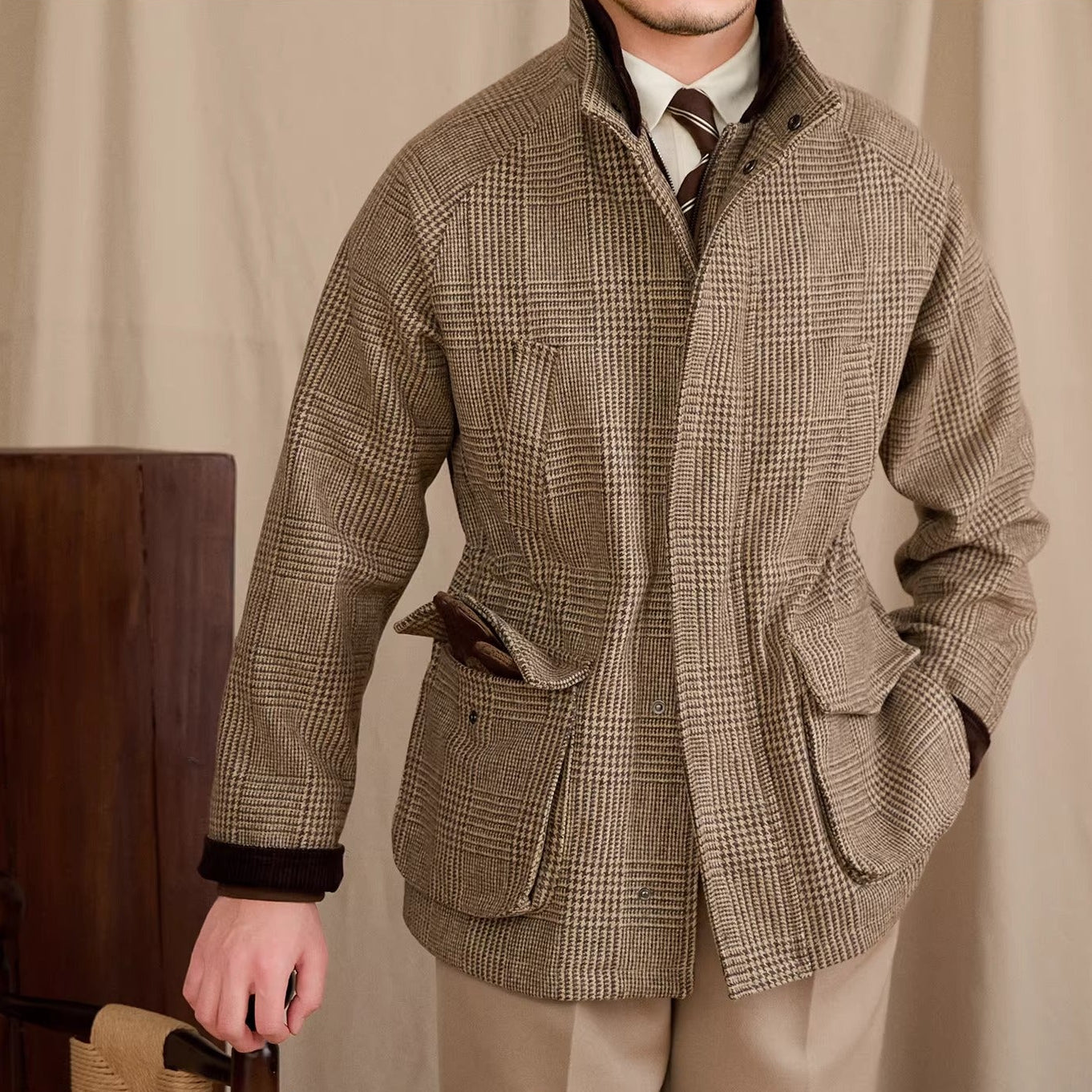 Enzo Prince Of Wales Padded Wool Blend Jacket