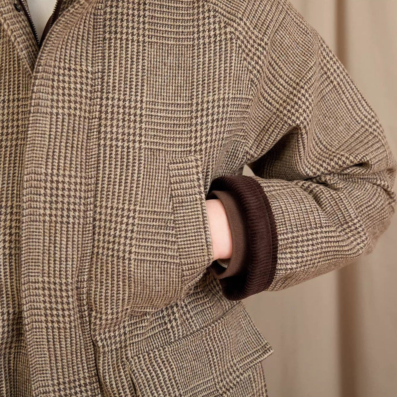 Enzo Prince Of Wales Padded Wool Blend Jacket