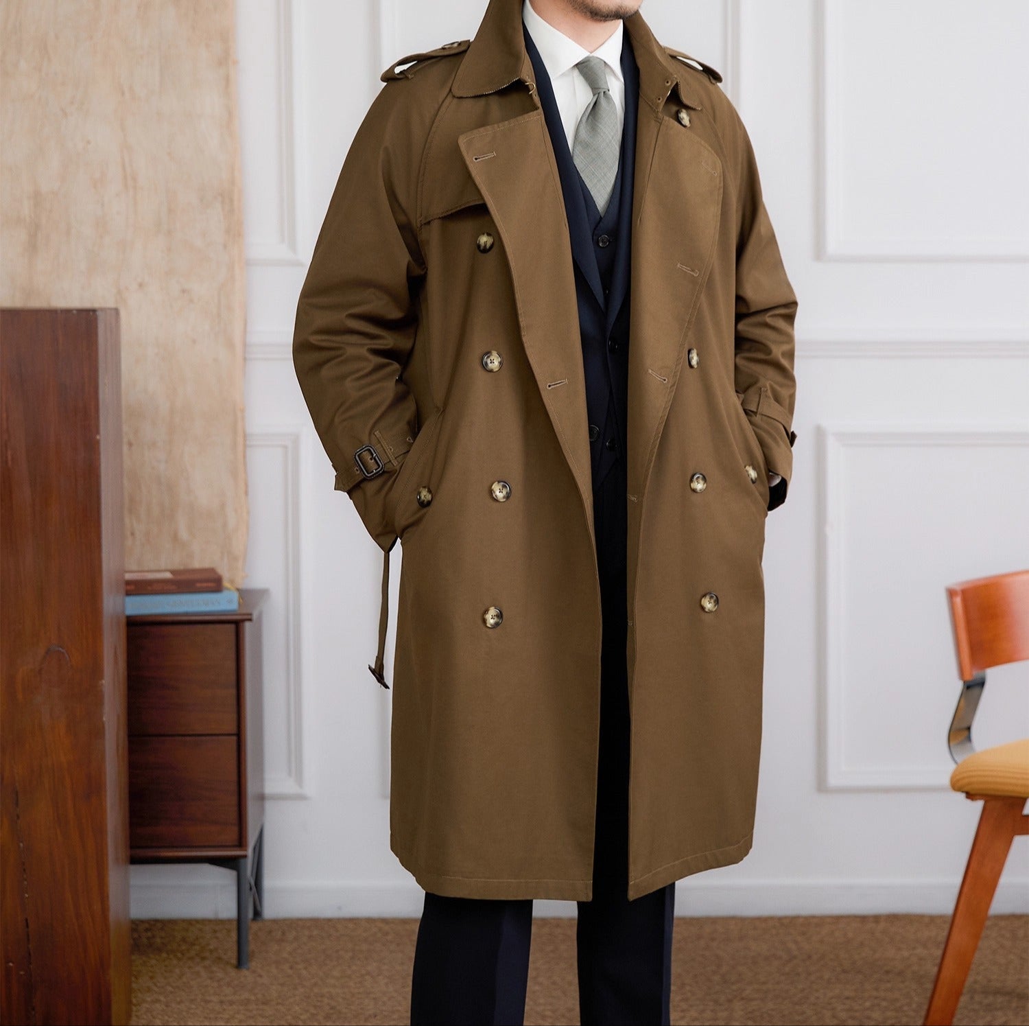 Regents Cotton Blend Double Breasted Trench Coat